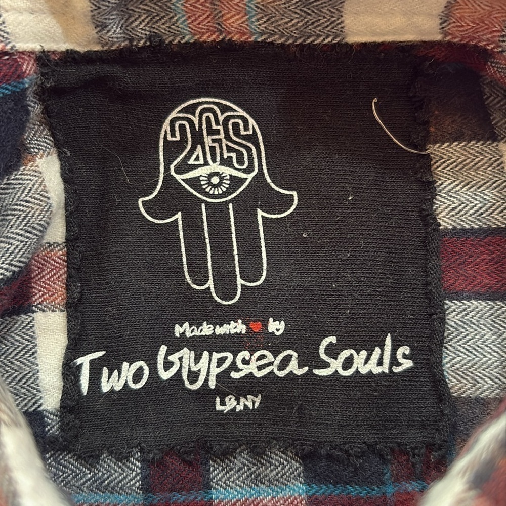 Two Gypsea Souls Unisex Upcycleded Bleached Distressed Flannel Button Down - Picture 9 of 10